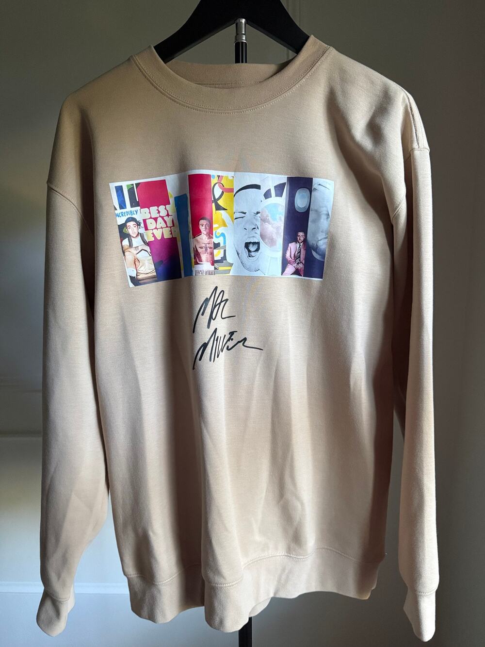 Mac Miller Album Collage Crewneck Sweatshirt Tan Sand Graphic Pullover Large L